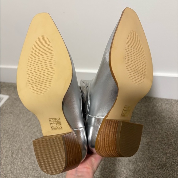 Women Western Cowboy Boots Pointed Toe Silver Metallic Cowgirl Women's Size 7 8 - Picture 8 of 14